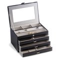Bey Berk International Bey-Berk International BB652BLK Black Leather 4 Level Jewelry Box with Multi Compartments BB652BLK